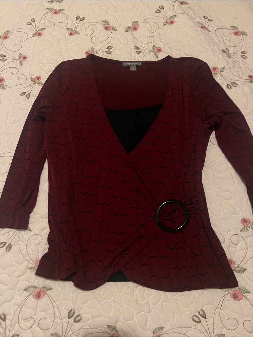Apt. 9 Burgundy Wrap Top with Black Buckle Detail
